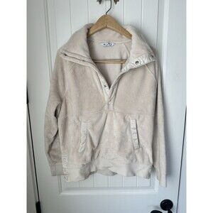 Athleta Cozy Snap Front Pullover Fleece Sweatshirt Jacket Large Cream Ivory Sz S